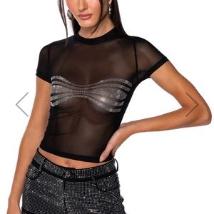 AKIRA  Embellished Mesh Crop T Shirt